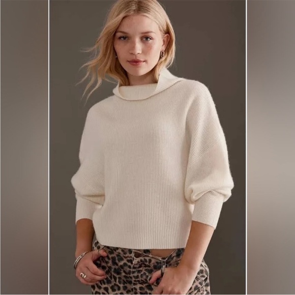 Pilcro Sweaters - Anthropologie Pilcro Ribbed Mock Neck Crop Cream 100% Cashmere Sweater-1X